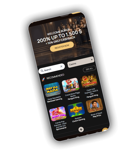 DiceSpin Casino lobby screen showing the welcome bonus banner and featured slot tiles